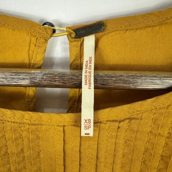 Free People Mini Dress XS Mustard Yellow Boho Embroidered Ruffle Hippie Festival - Picture 2 of 6